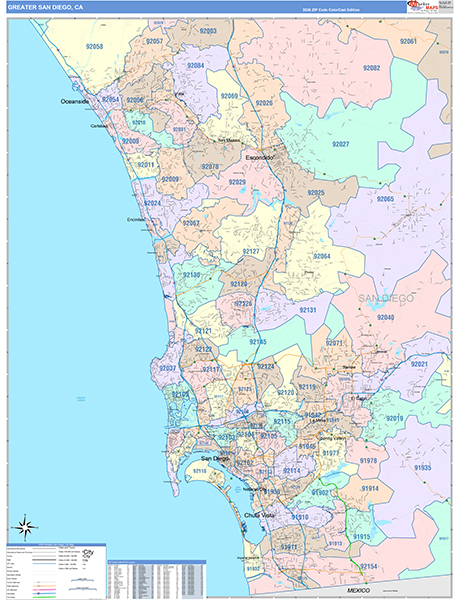 Greater San Diego Metro Area Wall Map